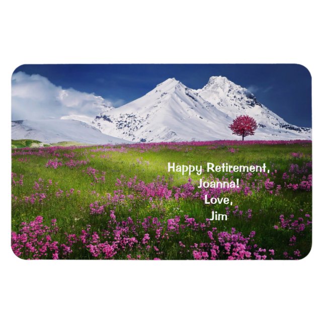 Happy Retirement Personalisiert Mountains Blume Magnet (Horizontal)