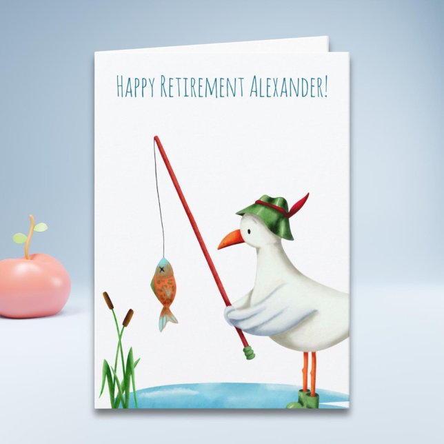 Happy Retirement Seagull Fischerei Illustriert Karte (Von Creator hochgeladen)