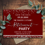 Happy Retirement Silver Confetti Save the Date<br><div class="desc">Leicht anzupassen Party für den Ruhestand Save the Date. Kein Foto,  kein extravagantes Drehbuch und kein silbernes Konfetti-Design. Verschiedene Farben sind verfügbar. Flachfarbe. Der gesamte Text ist einstellbar. Große Erinnerung für Ihr großes Party in der Pensionierung!</div>