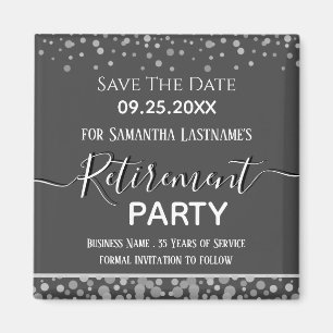 Happy Retirement Silver Confetti Save the Date Magnet