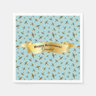 Happy Retirement Spitfire Flugzeuge Light Blue Blu Serviette