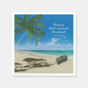 "Happy Retirement" Tropical Beach Custom Paper Serviette