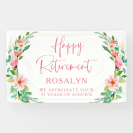 Happy Retirement Tropical Floral Pink Script Banner