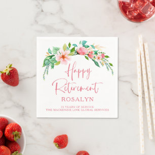 Happy Retirement Tropical Floral Pink Script Serviette