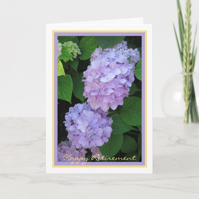 Happy Retirement wünscht Lila Hydrangeas Elegant Karte (Vorderseite)