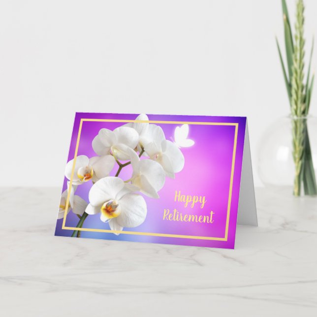 Happy Retirement wünscht White Orchids Elegant Karte (Vorderseite)