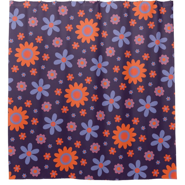 Happy Retro Blume Niedlich 70er Hippie Daisy Patte Duschvorhang (Vorderseite)