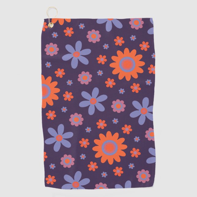 Happy Retro Blume Niedlich 70er Hippie Daisy Patte Golfhandtuch (Vorderseite)