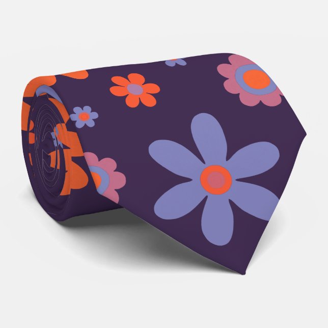 Happy Retro Blume Niedlich 70er Hippie Daisy Patte Krawatte (Gerollt)