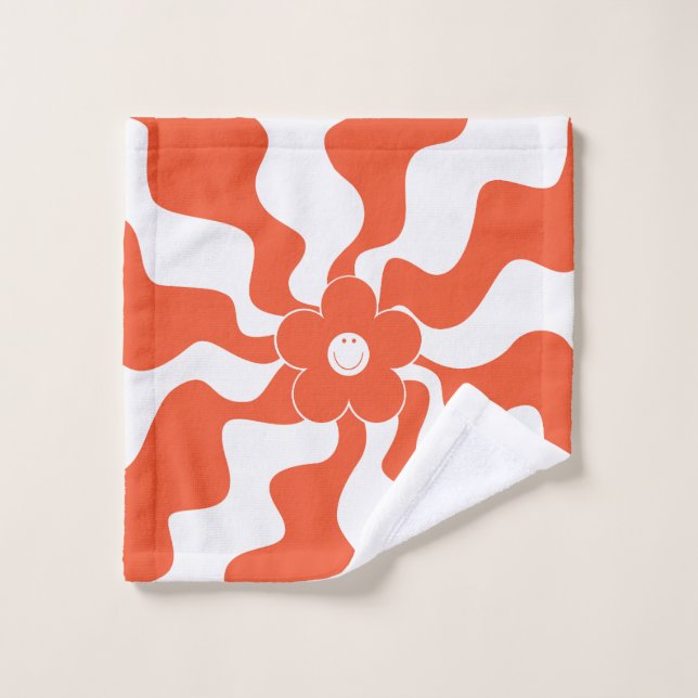 Happy Retro Daisy in Orange und White Badhandtuch Set (Waschlappen)
