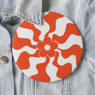 Happy Retro Daisy in Orange und White Button