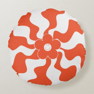 Happy Retro Daisy in Orange und White Rundes Kissen