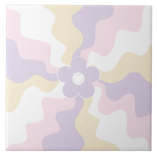 Happy Retro Daisy - Pastellrosa, Gelb und Lila Fliese