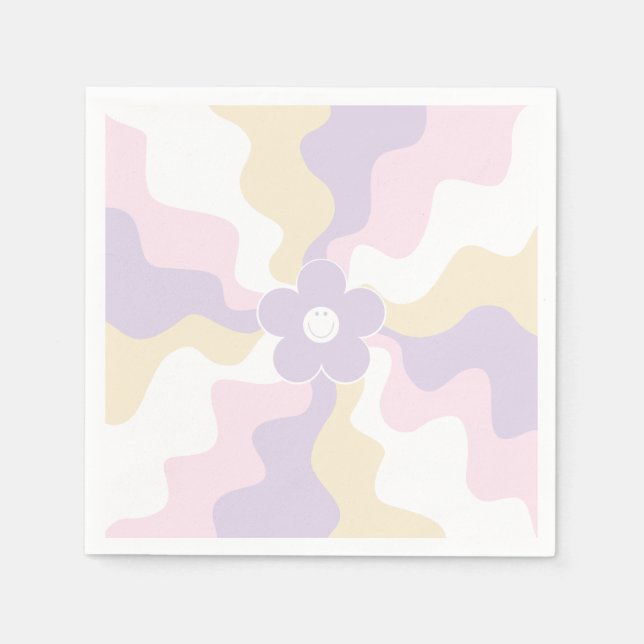 Happy Retro Daisy - Pastellrosa, Gelb und Lila Serviette (Vorderseite)