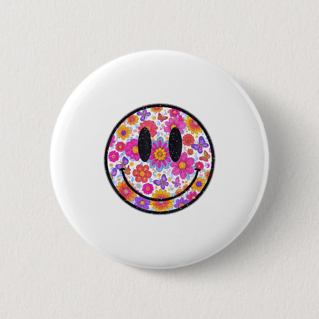 Happy Retro Daisy Smile Face Preppy Aesthetic Men  Button (Vorderseite)