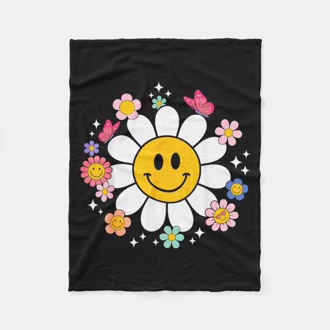 Happy Retro Daisy Smile Face Preppy Aesthetic Men  Fleecedecke (Vorderseite)