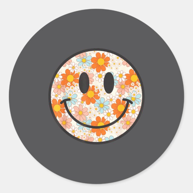 Happy Retro Daisy Smile Face Preppy Aesthetic Men  Runder Aufkleber (Vorderseite)