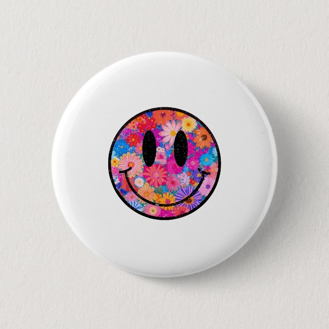 Happy Retro Daisy Smile Face Preppy Ästhetik Männe Button (Vorderseite)