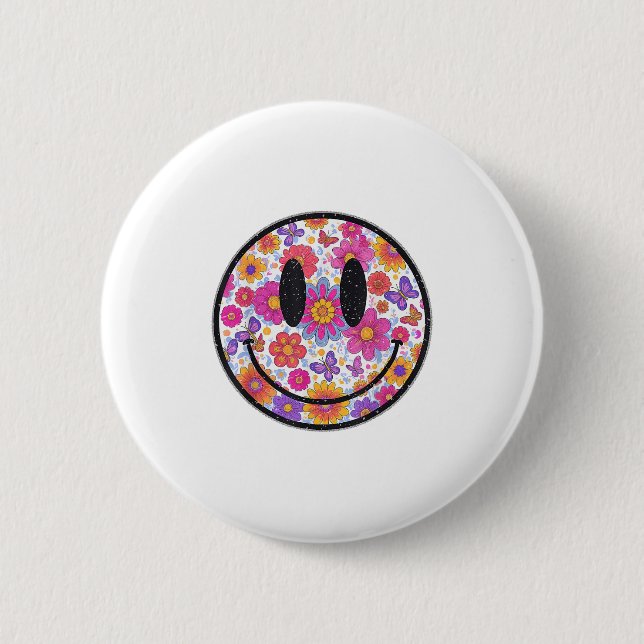 Happy Retro Daisy Smile Face Preppy Ästhetik Männe Button (Vorderseite)