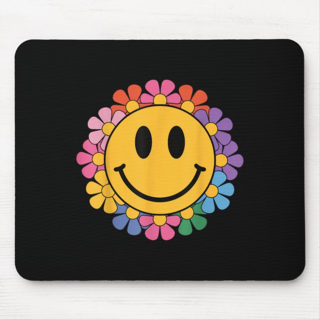 Happy Retro Daisy Smile Face Preppy Ästhetik Männe Mousepad (Vorne)