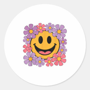 Happy Retro Daisy Smile Face Preppy Ästhetik Männe Runder Aufkleber