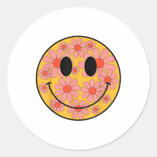 Happy Retro Daisy Smile Face Preppy Ästhetik Männe Runder Aufkleber
