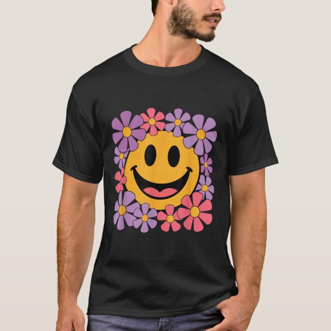 Happy Retro Daisy Smile Face Preppy Ästhetik Männe T-Shirt (Vorderseite)