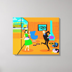 Happy Retro-Eltern Stretched Canvas Print Leinwanddruck