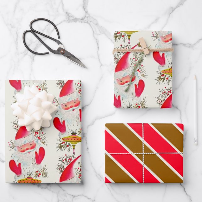 Happy Retro Santa Geschenkpapier Set (Vorderseite)