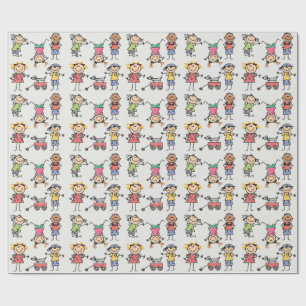 Happy Retro spielt Sticker Tumbling Children Geschenkpapier