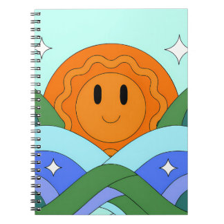 Happy Retro Sun Over Rolling Hills Notizblock