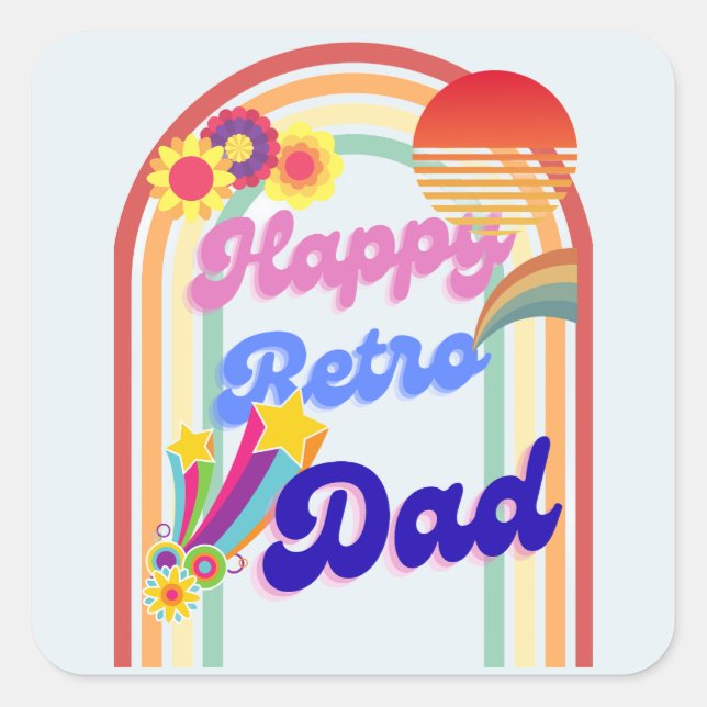 Happy Retro Vater Quadratischer Aufkleber (Vorderseite)