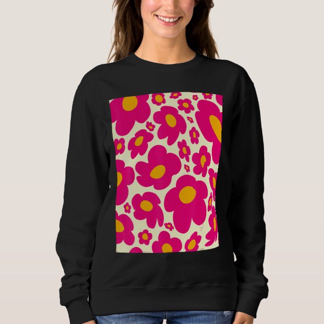 Happy Retro Vintag Pink Peace Blume Sweatshirt (Vorderseite)