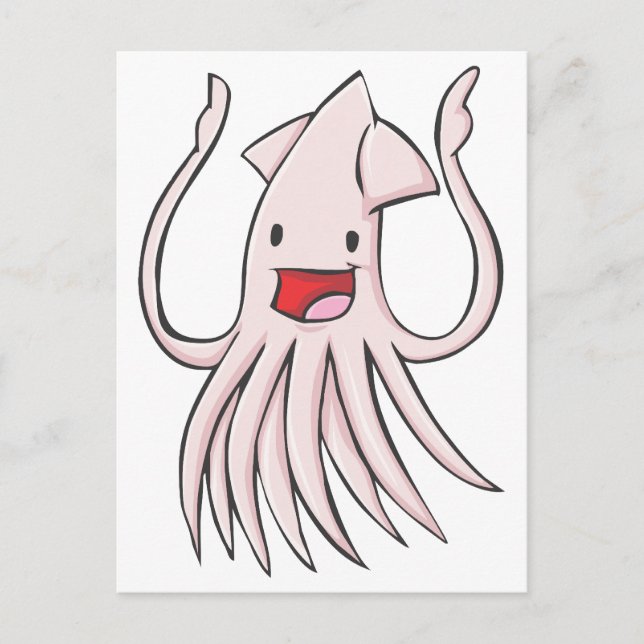 Happy Riant Tintenfisch Cartoon Postkarte (Vorderseite)
