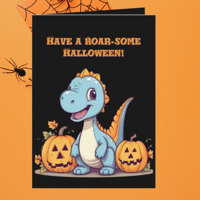 Happy Roar Einige Niedliche Dino Foto Halloween-Ka Karte (Von Creator hochgeladen)