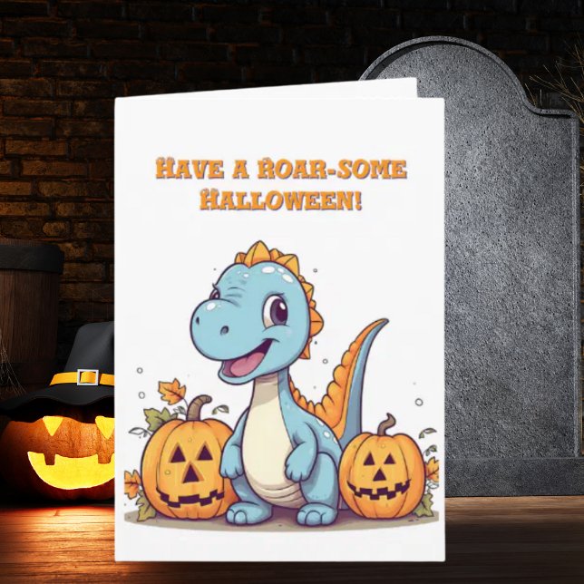 Happy Roar Einige Niedliche Dino Foto Halloween-Ka Karte (Von Creator hochgeladen)