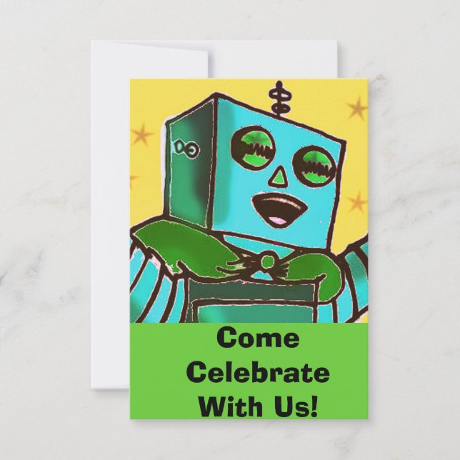 Happy Robot Comic Style Fête Invitation (Devant)