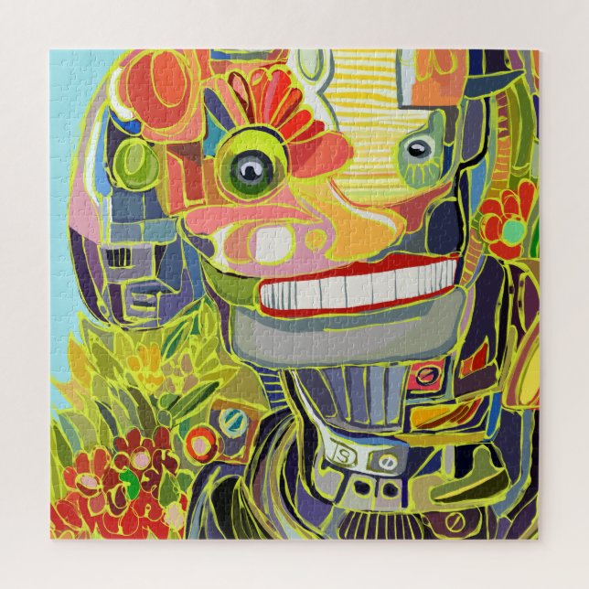 Happy Robot Selfie in Nature (Vertikal)