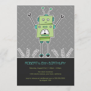 Happy Robot & Springs Kindergeburtstag Party Einladung
