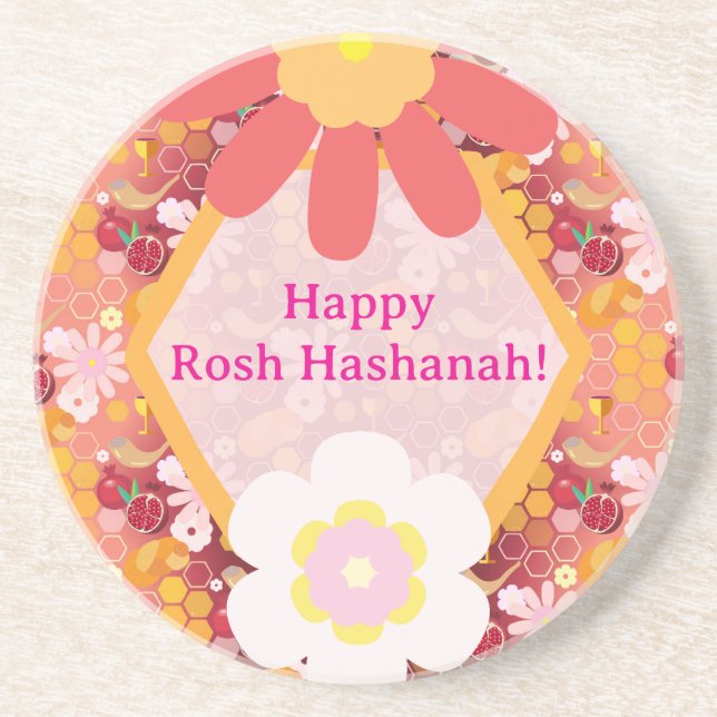 Happy Rosh Hashanah Jüdische Neujahrsmuster Getränkeuntersetzer (Vorne)