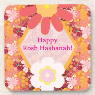 Happy Rosh Hashanah Jüdische Neujahrsmuster Getränkeuntersetzer