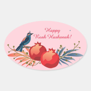 Happy Rosh Hashanah Jüdische Neujahrsmuster Ovaler Aufkleber