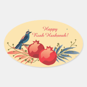 Happy Rosh Hashanah Jüdische Neujahrsmuster Ovaler Aufkleber