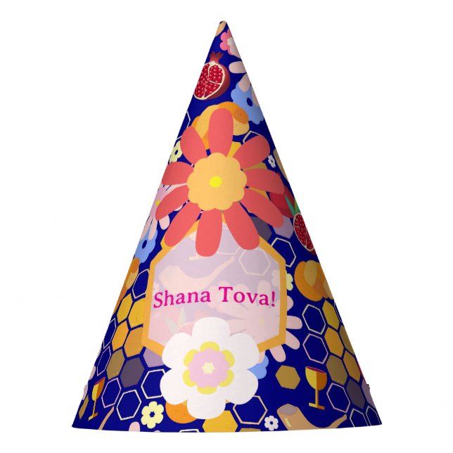 Happy Rosh Hashanah Jüdische Neujahrsmuster Partyhütchen (Vorderseite)