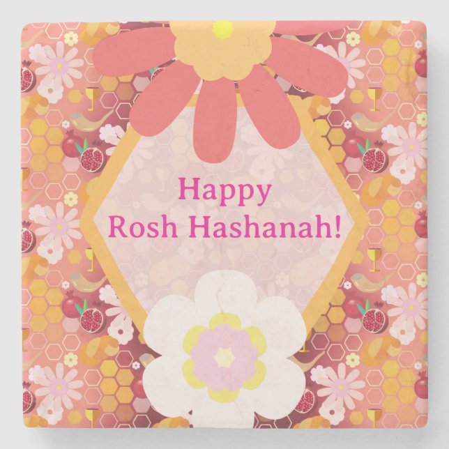 Happy Rosh Hashanah Jüdische Neujahrsmuster Steinuntersetzer (Vorderseite)