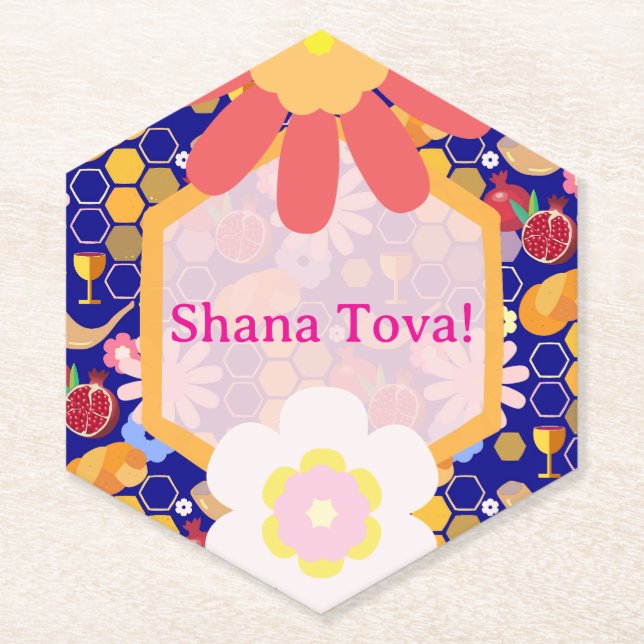 Happy Rosh Hashanah Jüdische Neujahrsmuster Untersetzer (Vorderseite)