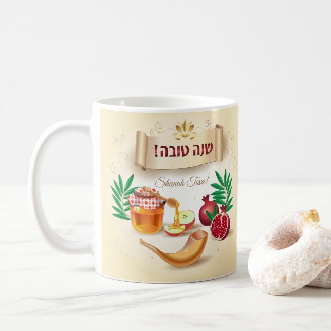 Happy Rosh Hashanah Juwish New Year Honey & Apple Kaffeetasse (Mit Donut)