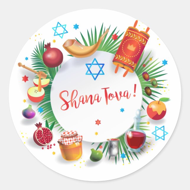 Happy Rosh Hashanah Juwish New Year Honey & Apple Runder Aufkleber (Vorderseite)