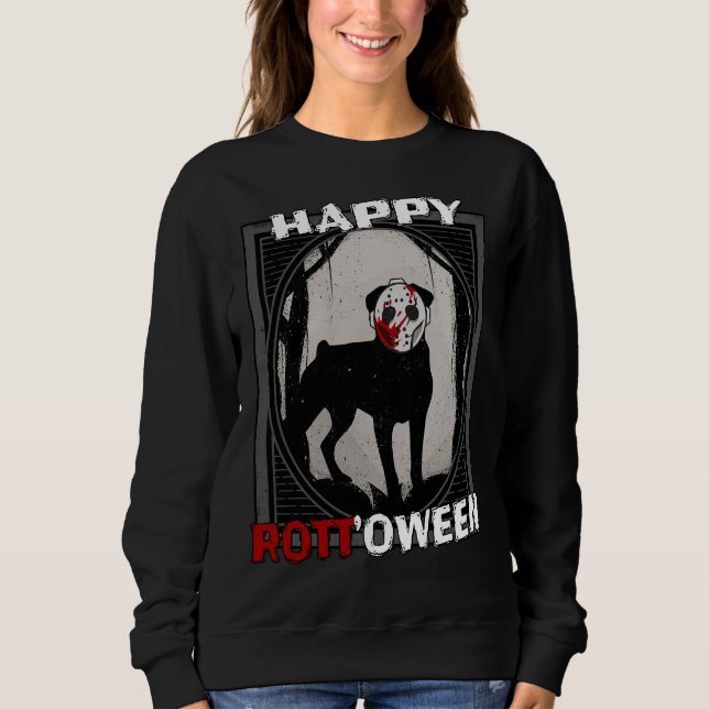 Happy Rottoween Rottweiler in Hockey Maske Hallowe Sweatshirt (Vorderseite)