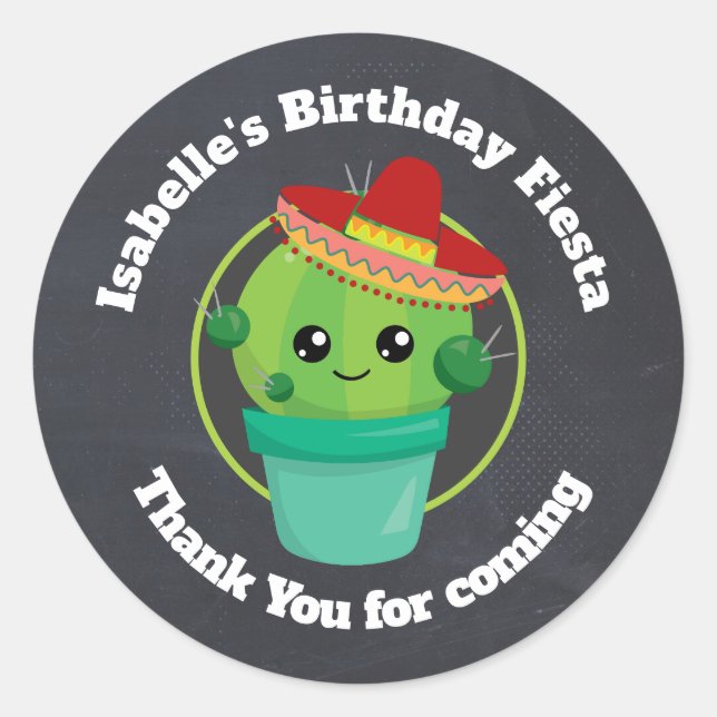 Happy Round Cactus Birthday Vielen Dank Runder Aufkleber (Vorderseite)